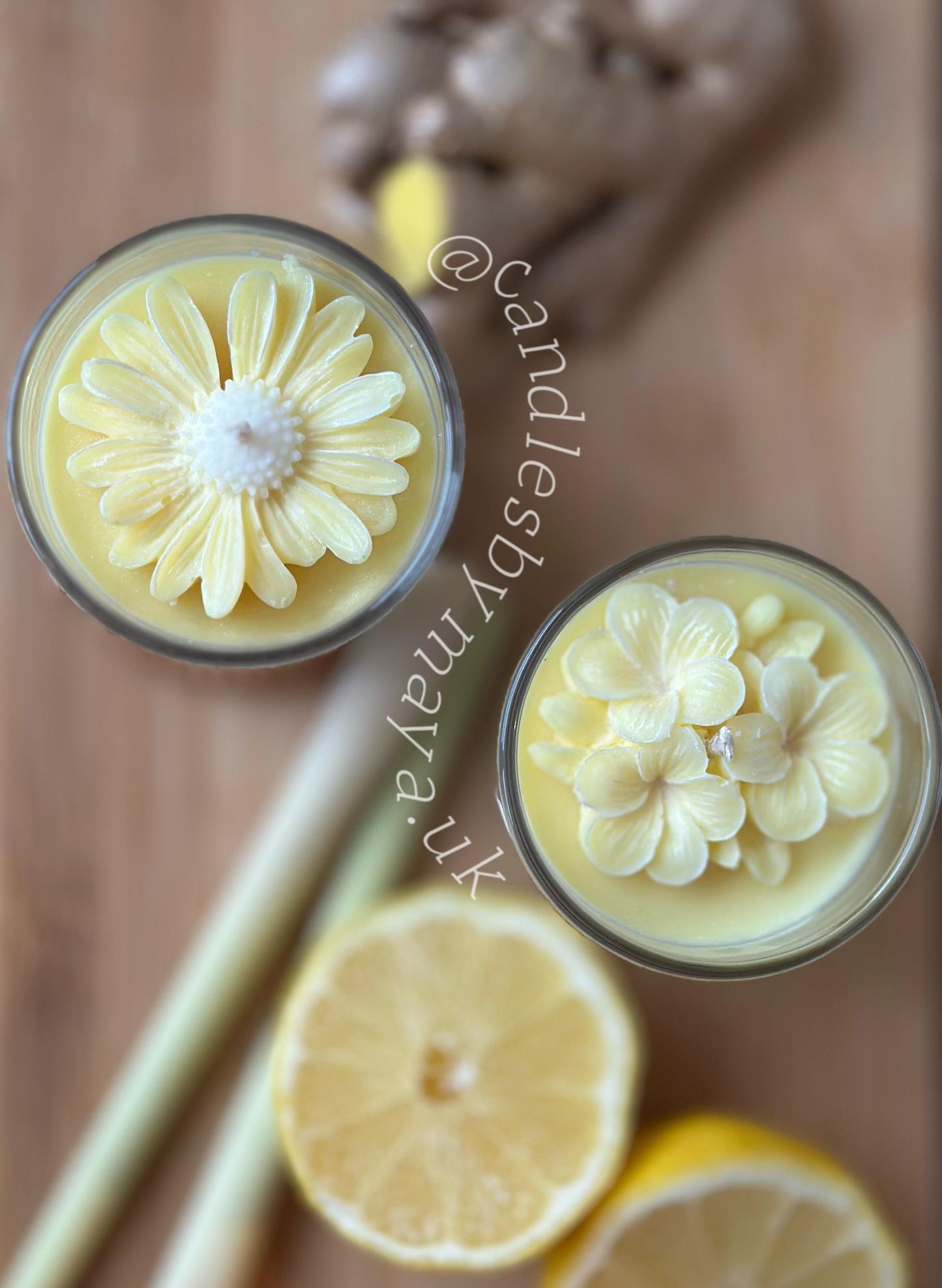 Lemongrass & Ginger Candle – Floral Topped
